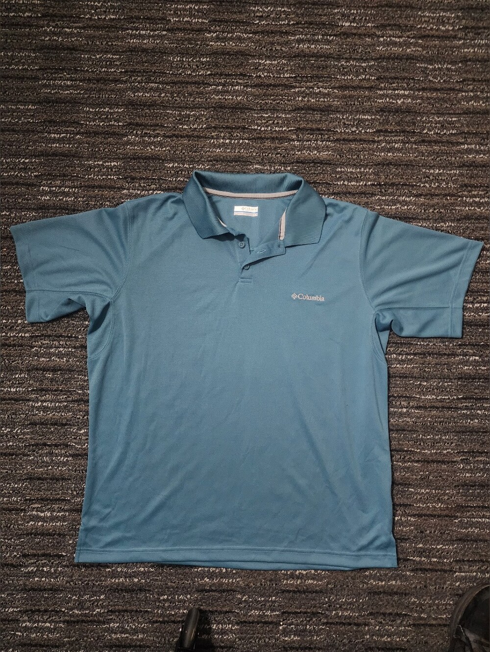 Columbia Short Sleeve Polo Shirt Smokey Teal Blue Men's Large L Logo Outdoors